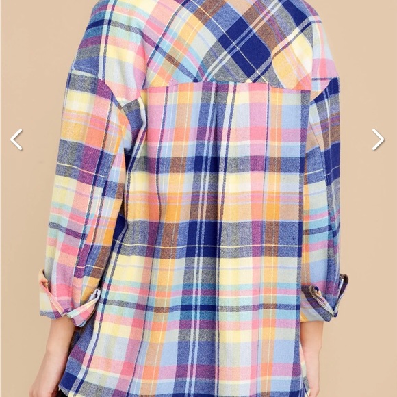 Blue multicolored print flannel top. - Picture 3 of 5